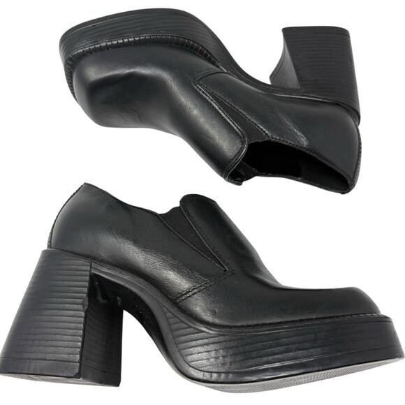 Vintage 90s Candie's Black Leather Square Toe Platform Ankle Boot sz 6 RARE - Picture 2 of 7